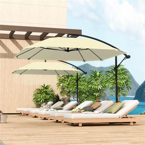 OMBRELLONE A SBALZO CON COPERTURA REGOLABILE E BASE A CROCE IN METALLO E POLIESTERE 260X304X245 CM CREMA