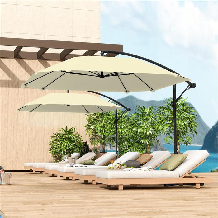 OMBRELLONE A SBALZO CON COPERTURA REGOLABILE E BASE A CROCE IN METALLO E POLIESTERE 260X304X245 CM CREMA