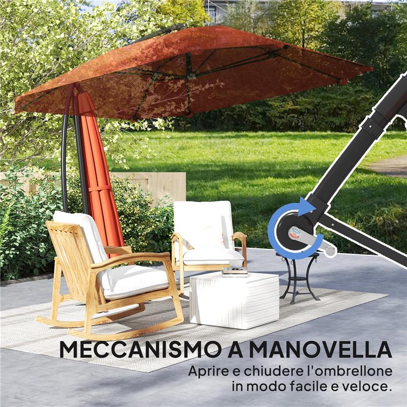 OMBRELLONE A SBALZO CON COPERTURA REGOLABILE E BASE A CROCE IN METALLO E POLIESTERE 260X304X245 CM BORDEAUX
