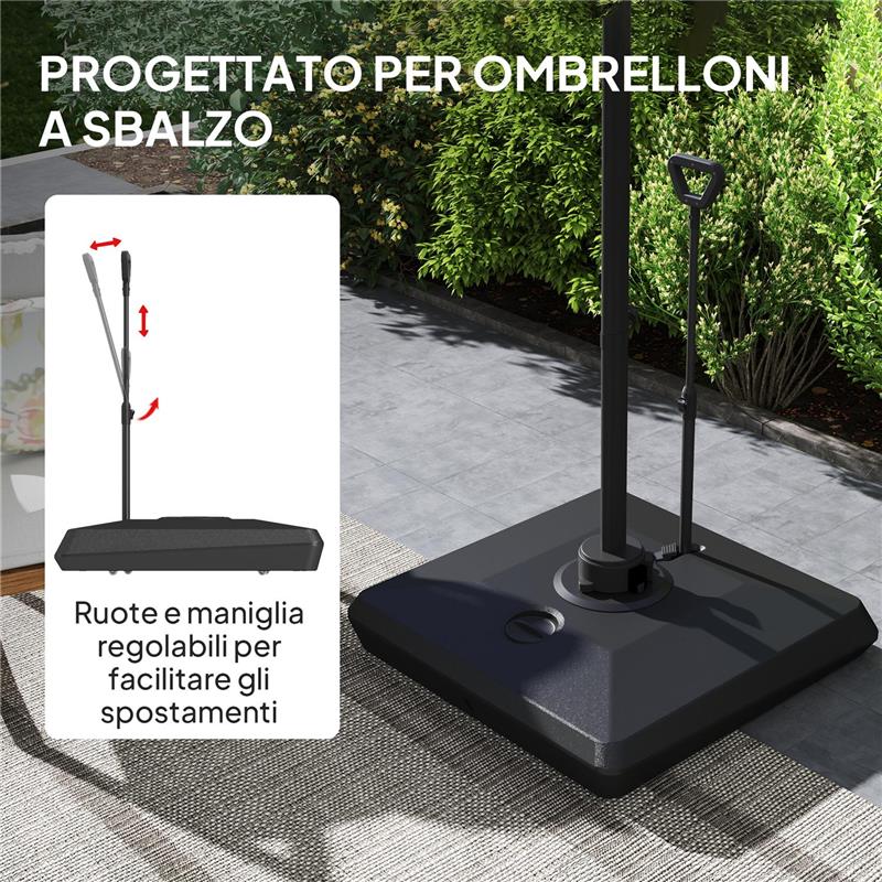 BASE PER OMBRELLONE A SBALZO IN HDPE CON MANIGLIA E RUOTE E RIEMPIBILE CON ACQUA O SABBIA 95X95X117 CM NERO