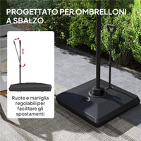 BASE PER OMBRELLONE A SBALZO IN HDPE CON MANIGLIA E RUOTE E RIEMPIBILE CON ACQUA O SABBIA 95X95X117 CM NERO