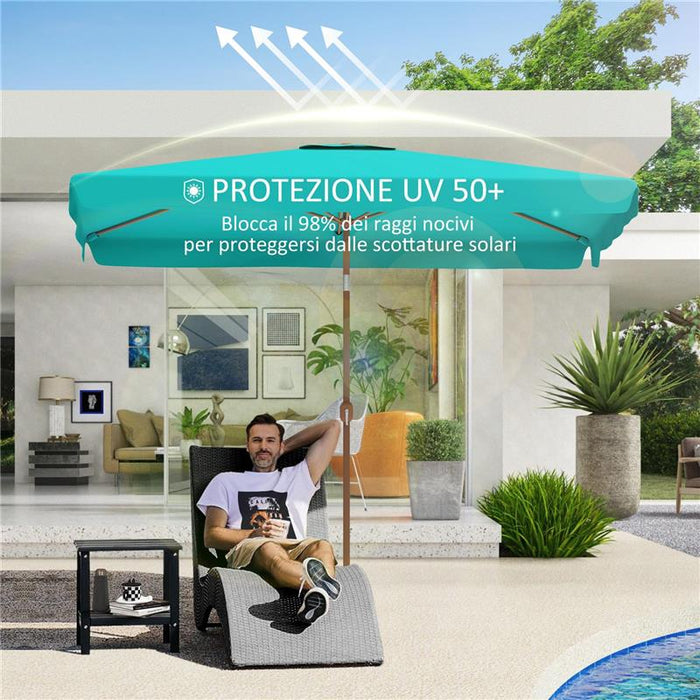 OMBRELLONE DA GIARDINO 2X3 M CON APERTURA A MANOVELLA INCLINABILE E ANTI UV 50+ TURCHESE