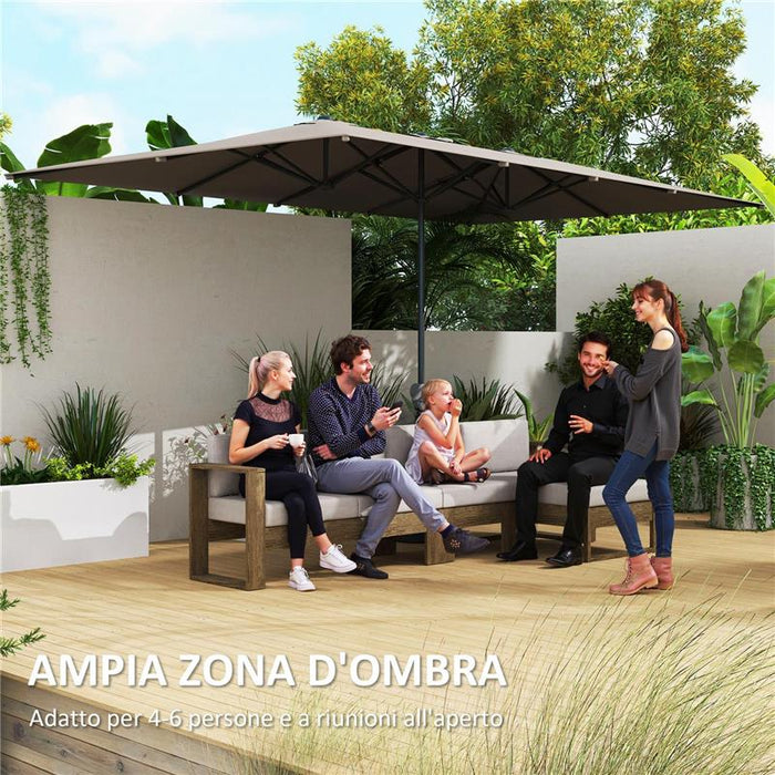 OMBRELLONE DOPPIO DA GIARDINO 4.5X2.6 M APERTURA A MANOVELLA E 12 STECCHE GRIGIO