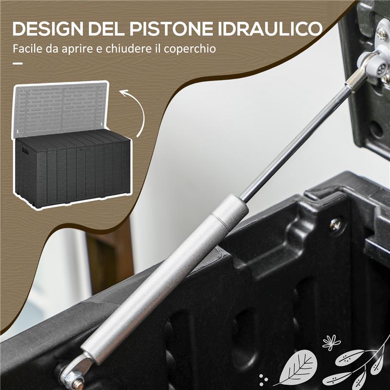 BAULE DA GIARDINO DA 366L EFFETTO LEGNO IN PLASTICA 122.4X62X64.5 CM NERO