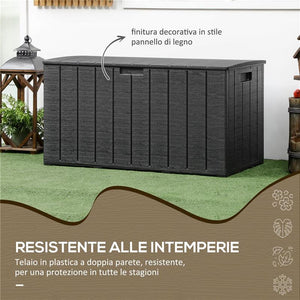BAULE DA GIARDINO DA 366L EFFETTO LEGNO IN PLASTICA 122.4X62X64.5 CM NERO