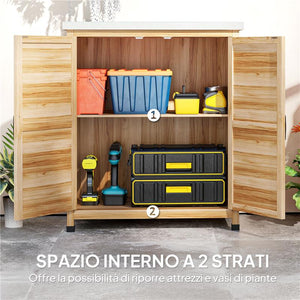 ARMADIO DA ESTERNO CON RIPIANO INTERNO E BANCO DA LAVORO IN LEGNO E ACCIAIO ZINCATO 79X43X92 CM COLOR LEGNO