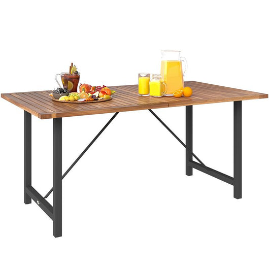 TAVOLO DA GIARDINO 160X90 CM IN LEGNO DI ACACIA E ACCIAIO CON PIANO A DOGHE, TEAK