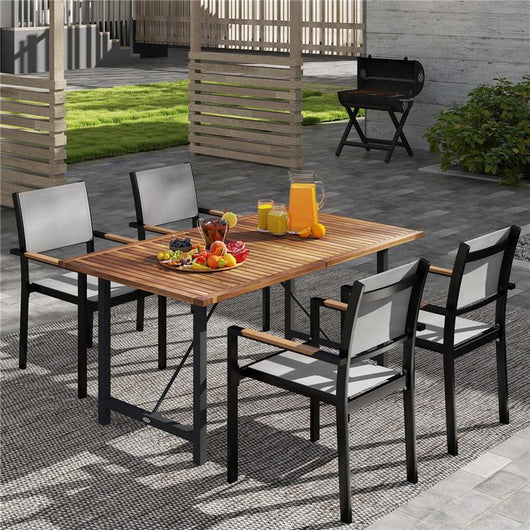 TAVOLO DA GIARDINO 160X90 CM IN LEGNO DI ACACIA E ACCIAIO CON PIANO A DOGHE, TEAK