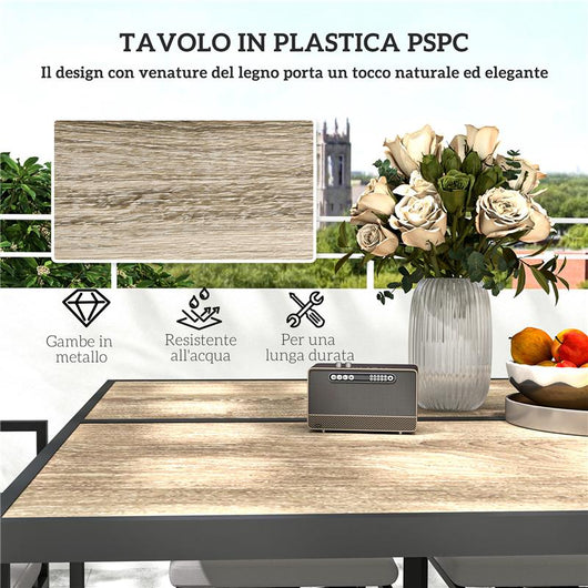 SET MOBILI DA GIARDINO CON TAVOLO DA PRANZO 4 SEDIE DA ESTERNO E 4 SGABELLI POGGIAPIEDI GRIGIO