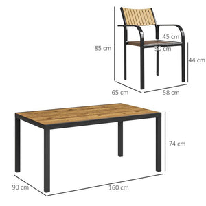 SET TAVOLO DA GIARDINO ALLUNGABILE CON 6 SEDIE DA ESTERNO IMPILABILI ACCIAIO E TEXTILENE MARRONE