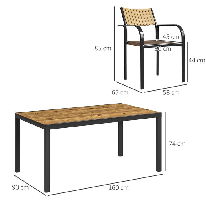 SET TAVOLO DA GIARDINO ALLUNGABILE CON 6 SEDIE DA ESTERNO IMPILABILI ACCIAIO E TEXTILENE MARRONE