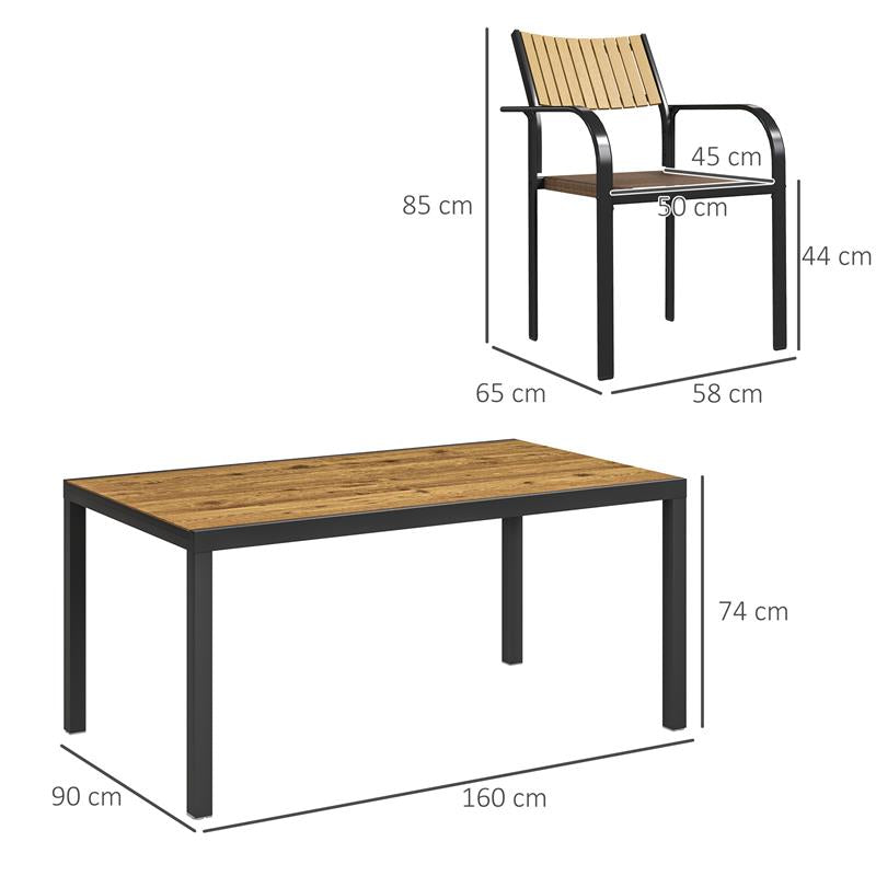 SET TAVOLO DA GIARDINO ALLUNGABILE CON 6 SEDIE DA ESTERNO IMPILABILI ACCIAIO E TEXTILENE MARRONE