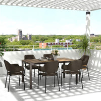 TAVOLO DA GIARDINO ALLUNGABILE DA 160-240 CM PER 6-8 PERSONE RETTANGOLARE IN ACCIAIO E ALLUMINIO, EFFETTO LEGNO