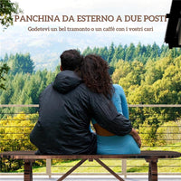 PANCHINA DA GIARDINO CON GAMBE A RUOTA DI CARRO E SEDUTA A DOGHE 120X29X39 CM MARRONE