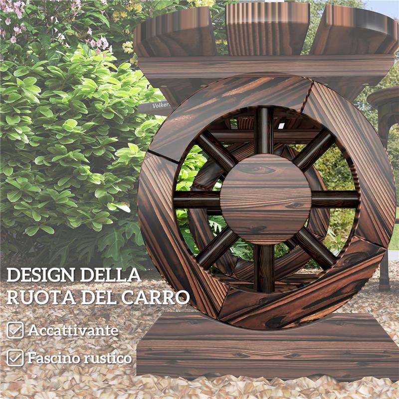 PANCHINA DA GIARDINO CON GAMBE A RUOTA DI CARRO E SEDUTA A DOGHE 120X29X39 CM MARRONE
