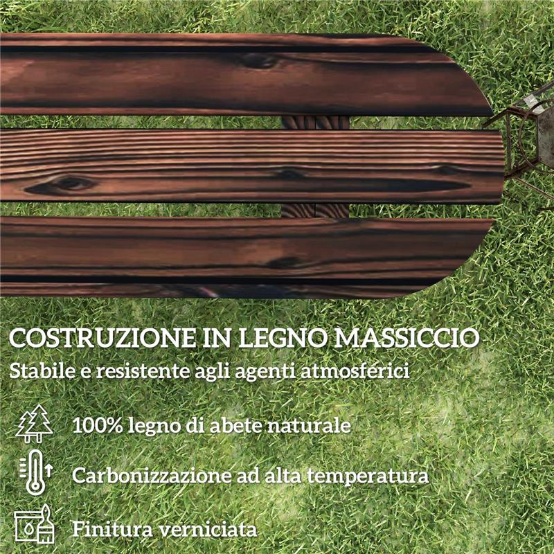 PANCHINA DA GIARDINO CON GAMBE A RUOTA DI CARRO E SEDUTA A DOGHE 120X29X39 CM MARRONE