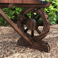 PANCHINA DA GIARDINO CON GAMBE A RUOTA DI CARRO E SEDUTA A DOGHE 120X29X39 CM MARRONE