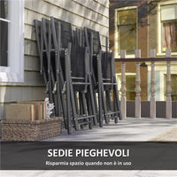 SET DA GIARDINO CON TAVOLO ALLUNGABILE IN VETRO E 6 SEDIE DA ESTERNO PIEGHEVOLI ACCIAIO E TEXTILENE GRIGIO