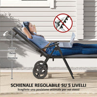 LETTINO SDRAIO PIEGHEVOLE E RECLINABILE IN 5 POSIZIONI CON ROTELLE, IN METALLO E TEXTILENE, 72X158X84 CM, GRIGIO