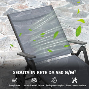 LETTINO SDRAIO PIEGHEVOLE E RECLINABILE IN 5 POSIZIONI CON ROTELLE, IN METALLO E TEXTILENE, 72X158X84 CM, GRIGIO