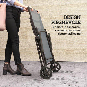 LETTINO SDRAIO PIEGHEVOLE E RECLINABILE IN 5 POSIZIONI CON ROTELLE, IN METALLO E TEXTILENE, 72X158X84 CM, GRIGIO