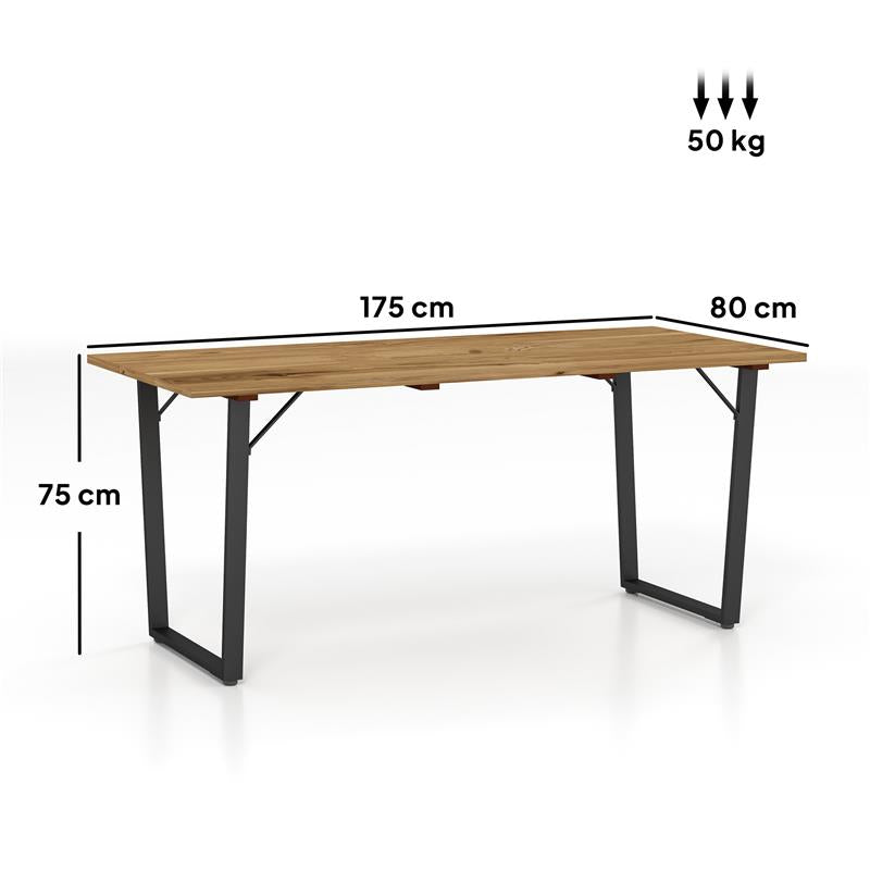 TAVOLO DA GIARDINO RETTANGOLARE A 6 POSTI CON FORO PER OMBRELLONE, LEGNO E ACCIAIO, 175X80X75 CM, MARRONE
