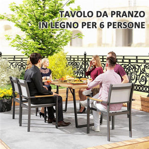 TAVOLO DA GIARDINO RETTANGOLARE A 6 POSTI CON FORO PER OMBRELLONE, LEGNO E ACCIAIO, 175X80X75 CM, MARRONE