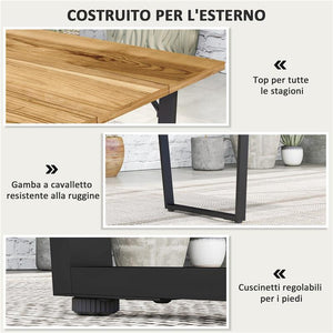 TAVOLO DA GIARDINO RETTANGOLARE A 6 POSTI CON FORO PER OMBRELLONE, LEGNO E ACCIAIO, 175X80X75 CM, MARRONE
