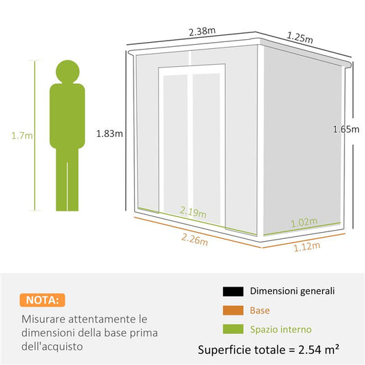 CASETTA DA GIARDINO IN RESINA CON PAVIMENTO 2 PORTE CON BLOCCO FINESTRA 2.4 X 1.3 M GRIGIO