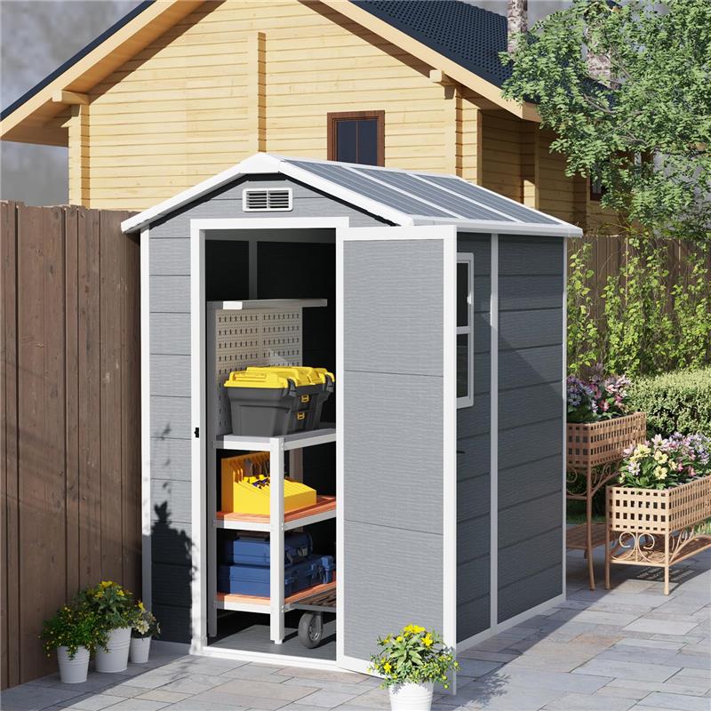 CASETTA DA GIARDINO IN RESINA CON PAVIMENTO PORTA CON BLOCCO E FINESTRA 1.3 X 1.8 M GRIGIO