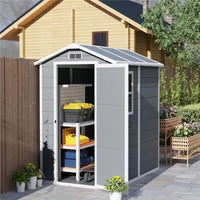 CASETTA DA GIARDINO IN RESINA CON PAVIMENTO PORTA CON BLOCCO E FINESTRA 1.3 X 1.8 M GRIGIO