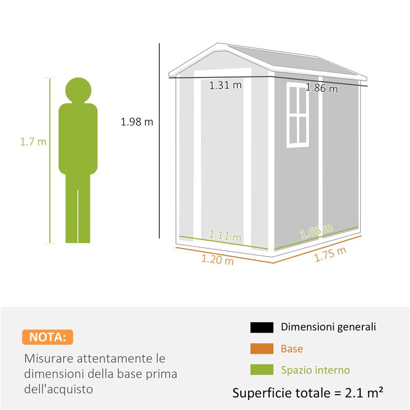 CASETTA DA GIARDINO IN RESINA CON PAVIMENTO PORTA CON BLOCCO E FINESTRA 1.3 X 1.8 M GRIGIO