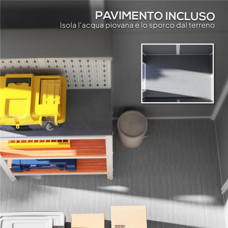 CASETTA DA GIARDINO IN RESINA CON PAVIMENTO PORTA CON BLOCCO E FINESTRA 1.3 X 1.8 M GRIGIO