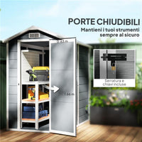 CASETTA DA GIARDINO IN RESINA CON PAVIMENTO PORTA CON BLOCCO E FINESTRA 1.3 X 1.8 M GRIGIO