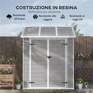 CASETTA DA GIARDINO IN RESINA CON PAVIMENTO 2 PORTE CON BLOCCO FINESTRA 1.8X1.8M GRIGIO