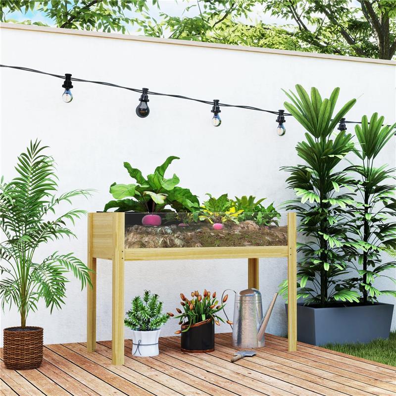 FIORIERA RIALZATA DA 118L CON 2 FORI DI DRENAGGIO E PARETI TRASPARENTI IN LEGNO DI ABETE 110X50X80 CM