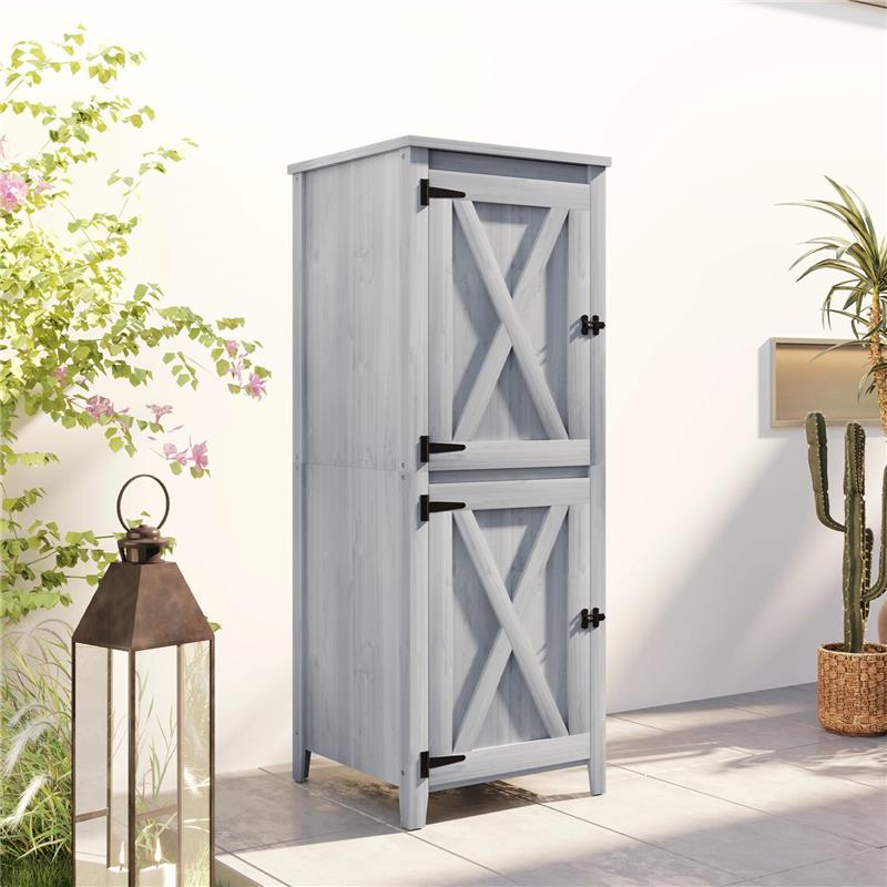 CAPANNO DA GIARDINO PORTA ATTREZZI CON 2 ARMADIETTI ANTE CON BLOCCO E RIPIANI RIMOVIBILI GRIGIO