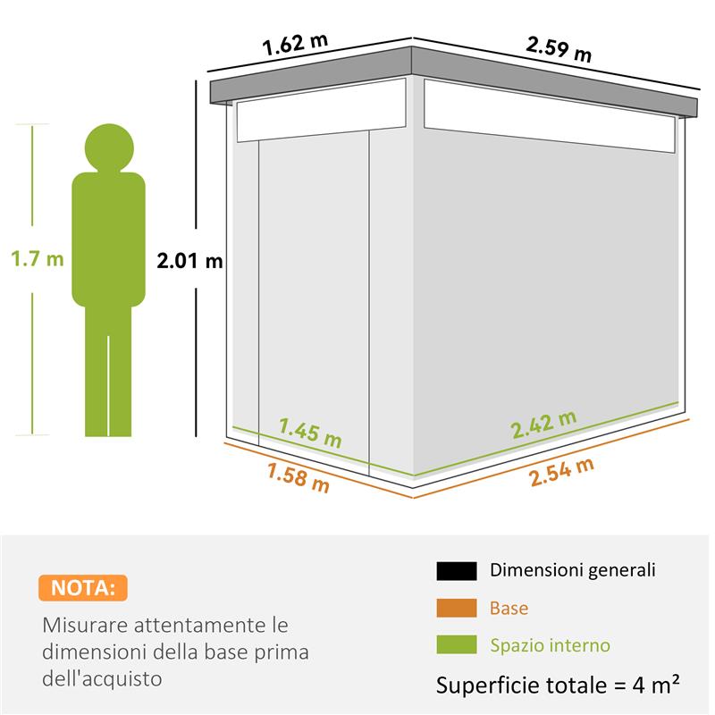 CAPANNO DA GIARDINO CON LUCERNARIO IN ACRILICO E FORI DI DRENAGGIO IN ACCIAIO 162X259X201 CM GRIGIO SCURO