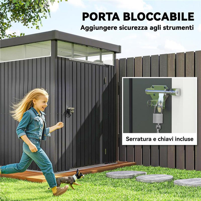 CAPANNO DA GIARDINO CON LUCERNARIO IN ACRILICO E FORI DI DRENAGGIO IN ACCIAIO 162X259X201 CM GRIGIO SCURO