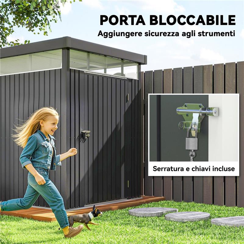 CAPANNO DA GIARDINO CON LUCERNARIO IN ACRILICO E FORI DI DRENAGGIO IN ACCIAIO 162X259X201 CM GRIGIO SCURO