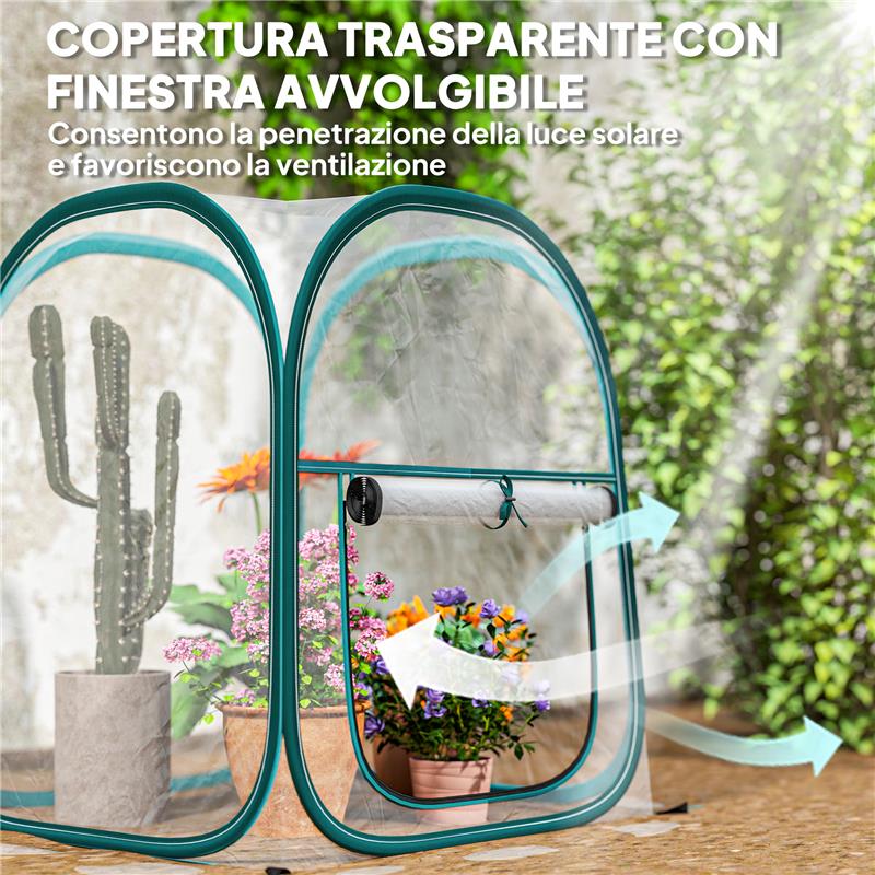 MINI SERRA POP UP CON COPERTURA IN PLASTICA FINESTRA AVVOLGIBILE E BORSA 70X70X80 CM TRASPARENTE