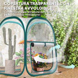 MINI SERRA POP UP CON COPERTURA IN PLASTICA FINESTRA AVVOLGIBILE E BORSA 70X70X80 CM TRASPARENTE
