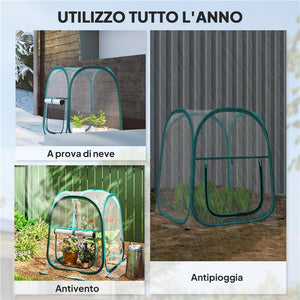MINI SERRA POP UP CON COPERTURA IN PLASTICA FINESTRA AVVOLGIBILE E BORSA 70X70X80 CM TRASPARENTE