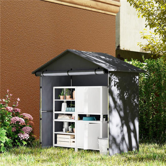 CAPANNO DA GIARDINO 1.1X2 M CON PORTA AVVOLGIBILE TENDA GARAGE PER BICI E MOTO GRIGIO SCURO
