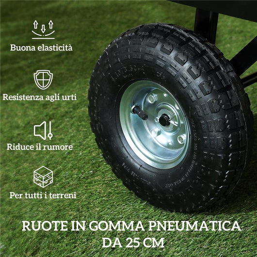 CARRELLO DA GIARDINO IN ACCIAIO DA 114L CON SACCA PORTAOGGETTI E PARETI RIMOVIBILI 105X51X54 CM NERO