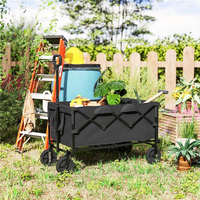 CARRELLO DA GIARDINO 160L PIEGHEVOLE CON MANICO REGOLABILE CAPACITÀ 100 KG 95X55X102 CM NERO