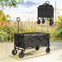 CARRELLO DA GIARDINO 160L PIEGHEVOLE CON MANICO REGOLABILE CAPACITÀ 100 KG 95X55X102 CM NERO