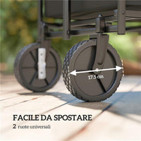 CARRELLO DA GIARDINO 160L PIEGHEVOLE CON MANICO REGOLABILE CAPACITÀ 100 KG 95X55X102 CM NERO