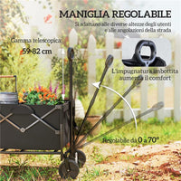 CARRELLO DA GIARDINO 160L PIEGHEVOLE CON MANICO REGOLABILE CAPACITÀ 100 KG 95X55X102 CM NERO