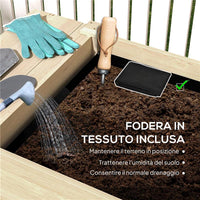 FIORIERA RIALZATA CON TAVOLINO LATERALE E RIPIANO PORTA ATTREZZI INFERIORE IN LEGNO DI ABETE 207X59X78 CM